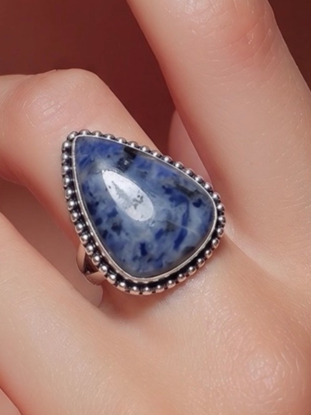 Sodalite gemstone ring stamp 925 silver‎ plated size 6